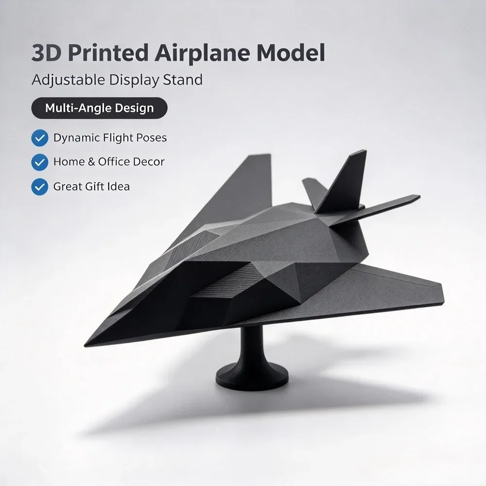 Airplane Model 3D Printed Adjustable Stand Movable Design Various Flying Angles Stylish Posture Home Office Decor Display Gift