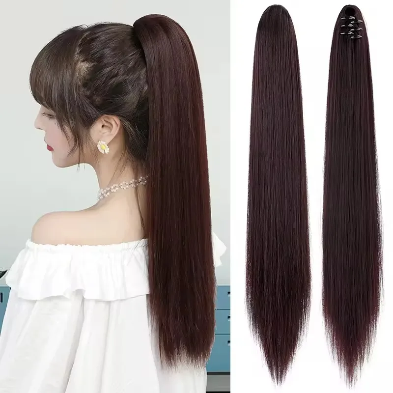 60cm 120 grams long straight synthetic hair extensions small claw clip in ponytails for women 11 colors available