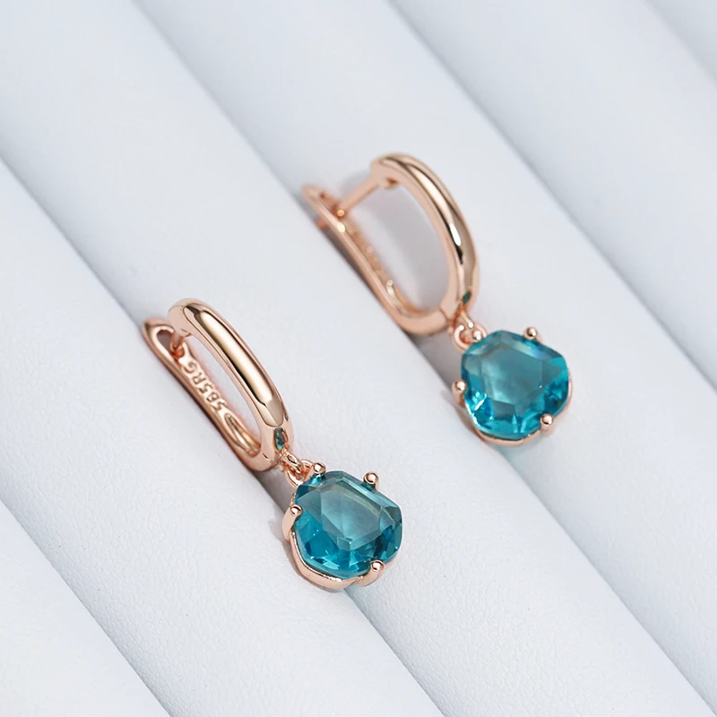 JULYDREAM Geometric Blue Zircon Light Luxury Dangle Earrings 585 Gold Color Simple Women Jewelry Party Daily Sexy Accessories