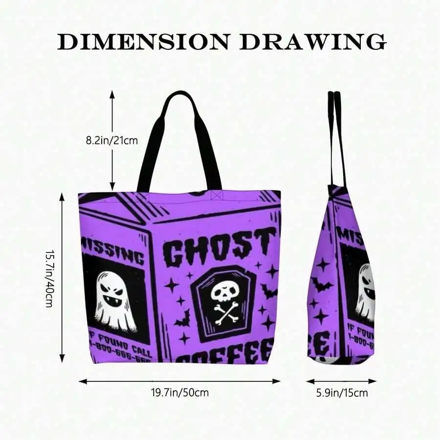 

Purple Ghost Coffee Tote Bag Halloween Graphic Print Casual Unisex Shoulder Bag