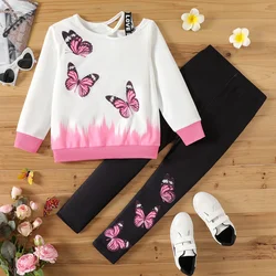 PatPat 2pcs Kid Girl Butterfly Print Colorblock Cut Out Sweatshirt and Elasticized Leggings Set Perfect for Outings Daily Wear