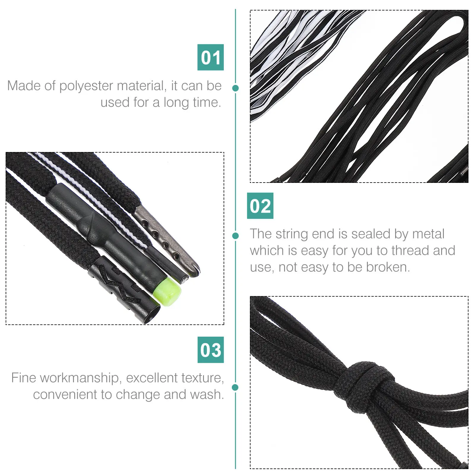 Metal Head Pants Drawstring Replacement Polyester Rope Laces Comfortable Breathable for Hoodies Sweatpants Coats Shorts