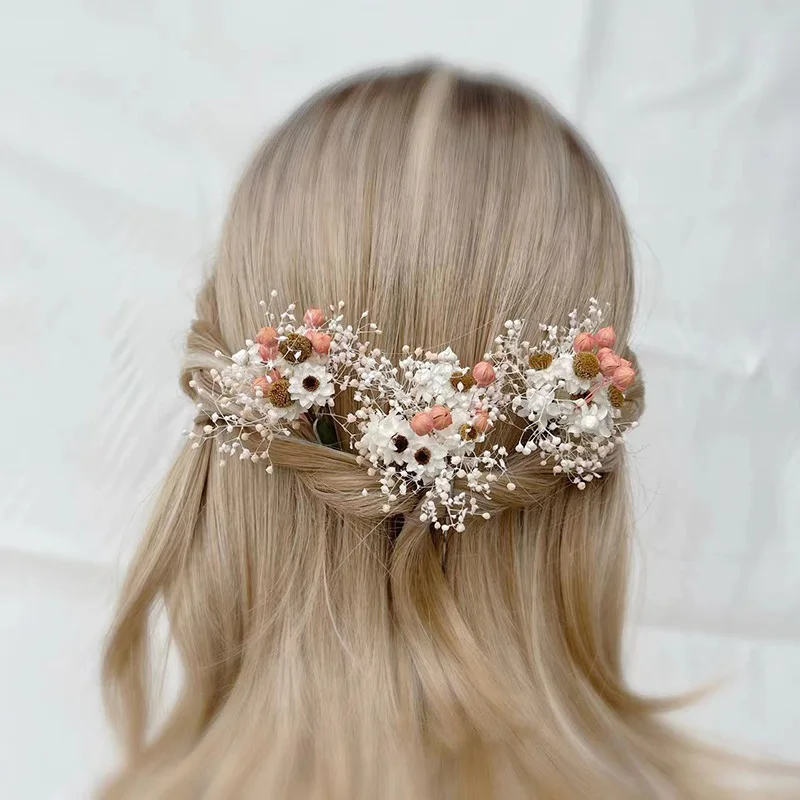 Dried Baby's Breath Bridal flower hair pins wedding headpiece