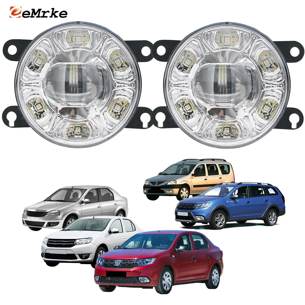 Led Fog Lights Assembly Headlights for Dacia Logan / MCV / Stepway 04-23 with Lens + Car DRL Daytime Running Lamp PTF Accessory