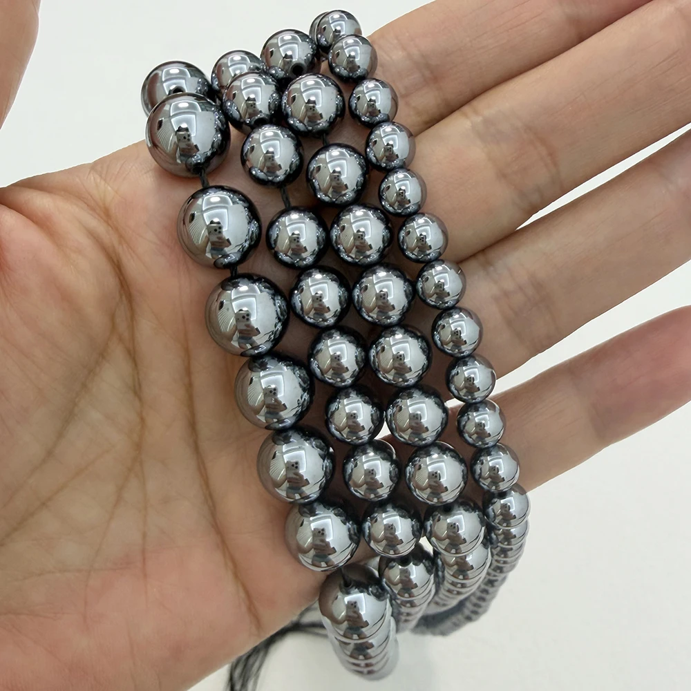 Genuine Natural AA Quality Dark Silver Color Terahertz Stone Round Loose Beads 4 6 8 10mm Pick Size For Jewelry Making DIY