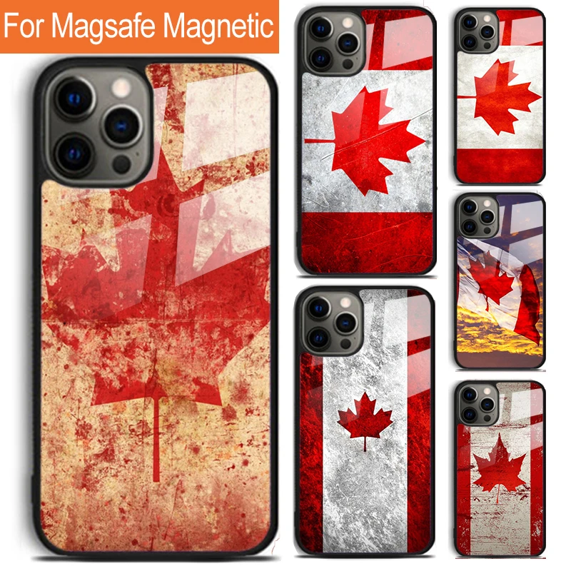 Canada Flag Maple Leaf Phone Case For iPhone 16 15 14 13 12 11 Pro Max Plus Magsafe Magnetic Wireless Charging Cover