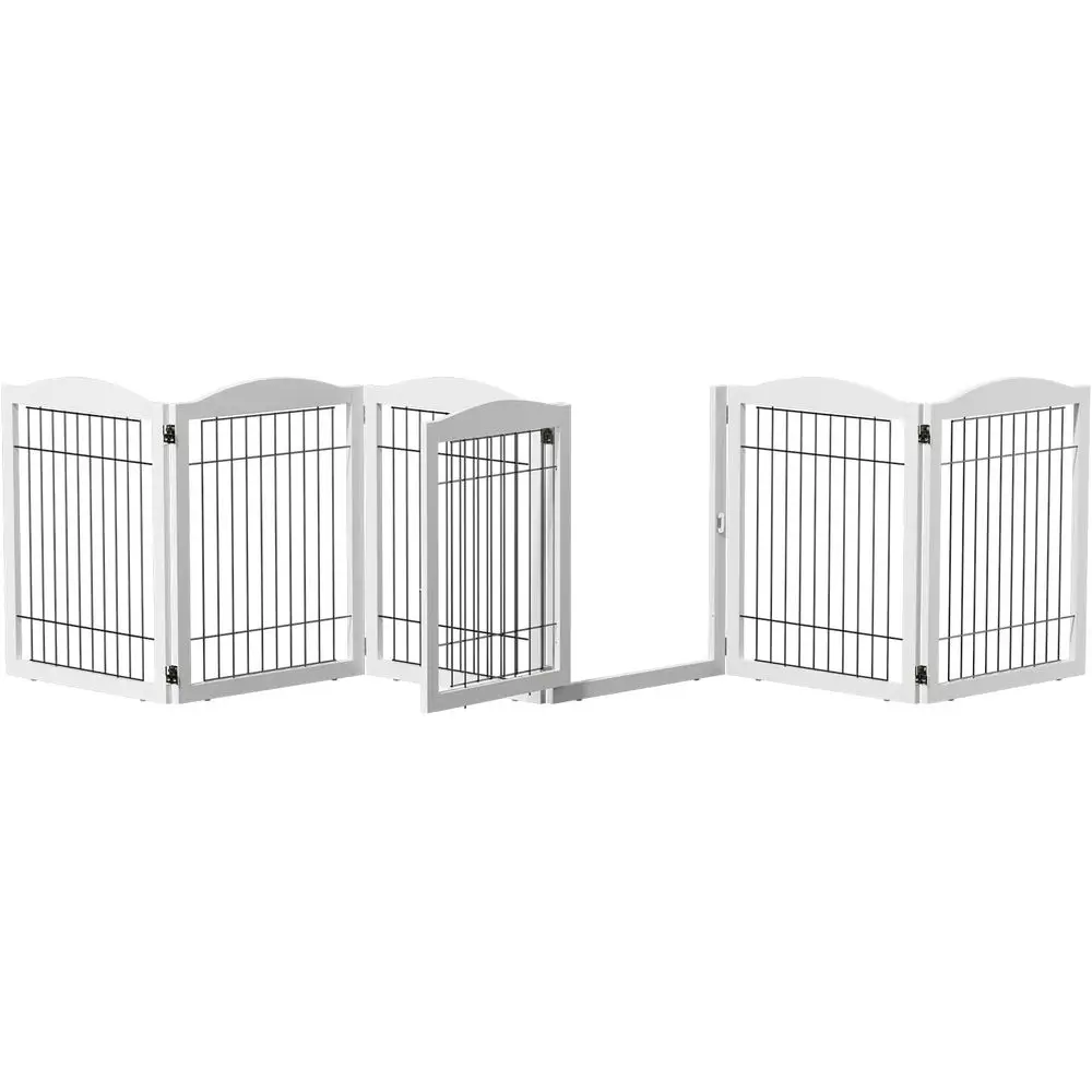 reestanding Dog Gate, Pet Gate with 6 Panel Walk Through Door, oldable Dog Saety ence or Stairs Doorways ireplace Up to 146'' Wi