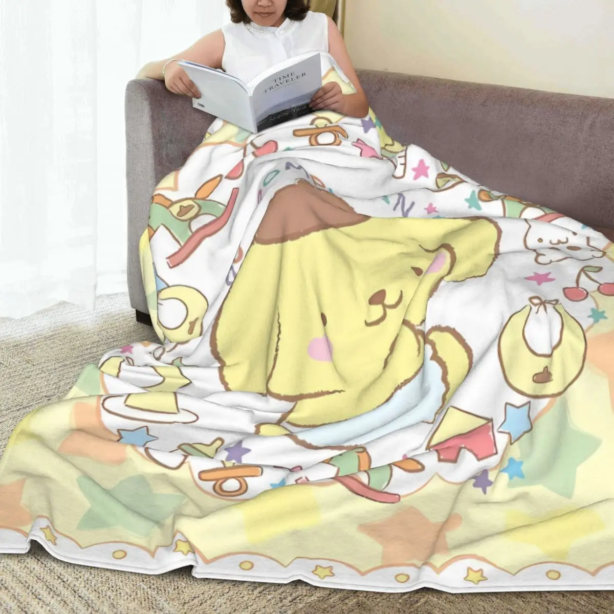 Pom Pom Purin Flannel Blankets Warm Soft Bedding Throws for Couch Bed Travel Office Print Bedspread Sofa Bed Cover