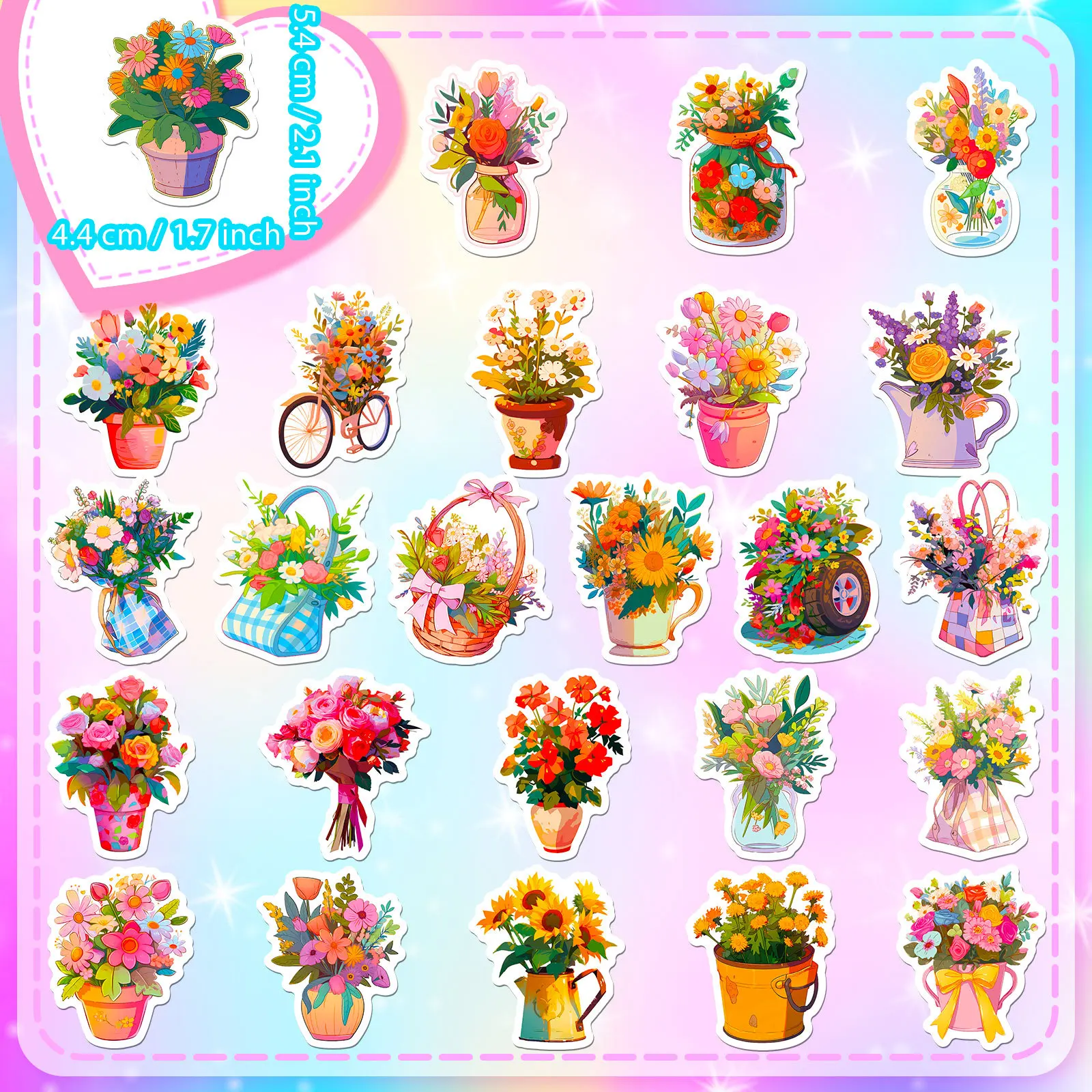 Autocollants esthétiques de fleurs de bouquet pour les amoureux de bricolage, papeterie, valise, bouteille, téléphone, ordinateur portable, scrapbooking, style ins, 10 pièces, 25 pièces, 50 pièces