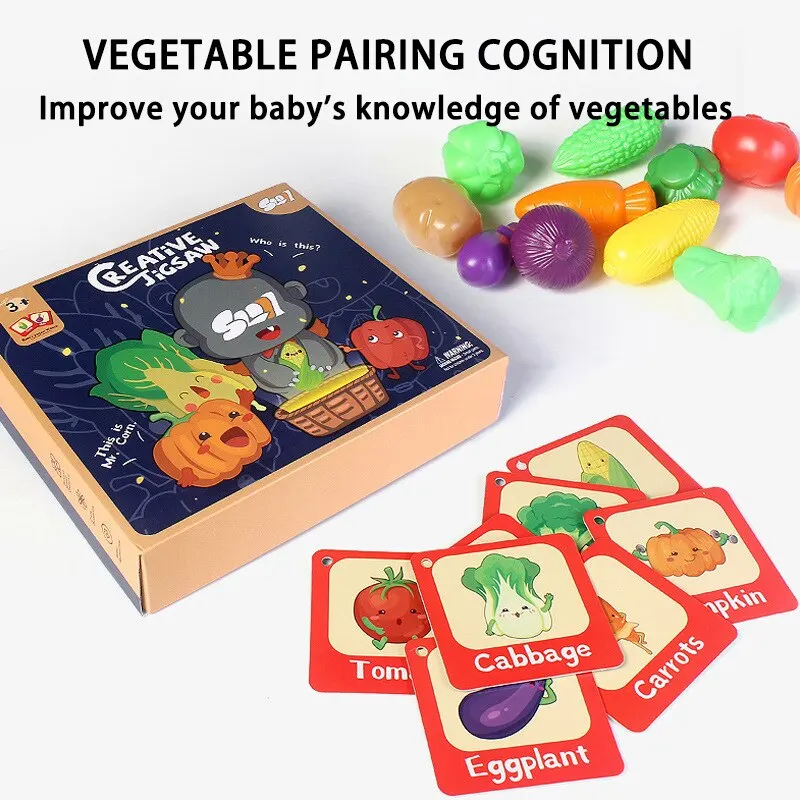 Brinquedos para educação infantil, vegetais com cartões de conhecimento, aprendizado de iluminação pai-filho, 3-6 anos