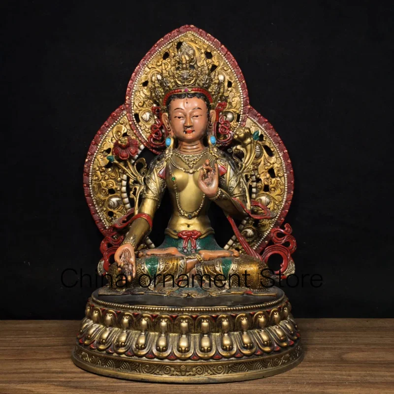 

32cm Tibetan Bronze Gilded Gold Buddha Pure Copper Painted Face White Tara Buddha Ornament