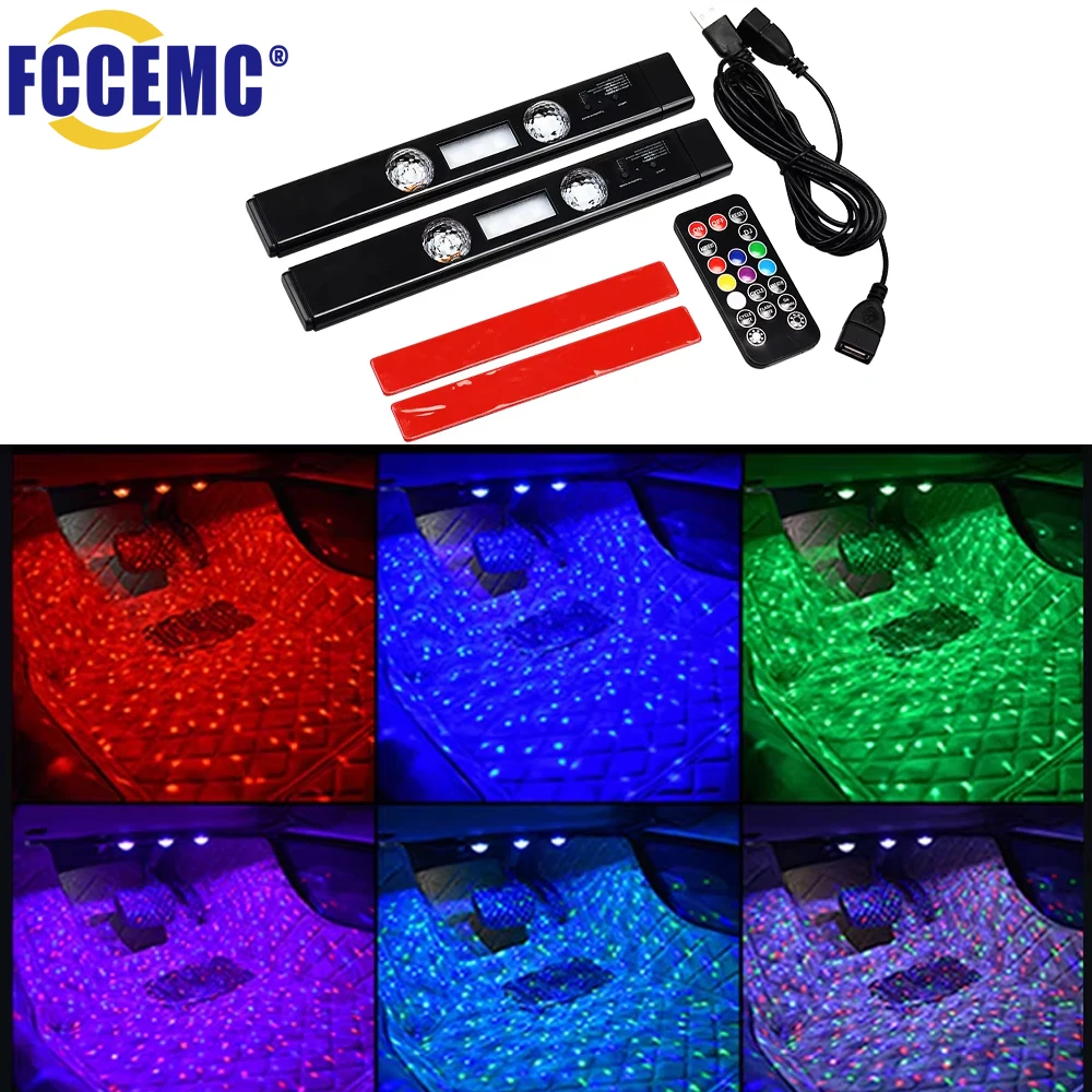 2 In 1 LED Car Starry Sky Atmosphere Lamp USB Charging RGB Roof Star Lamp With Remote Wireless Decorative Ambient Party Light