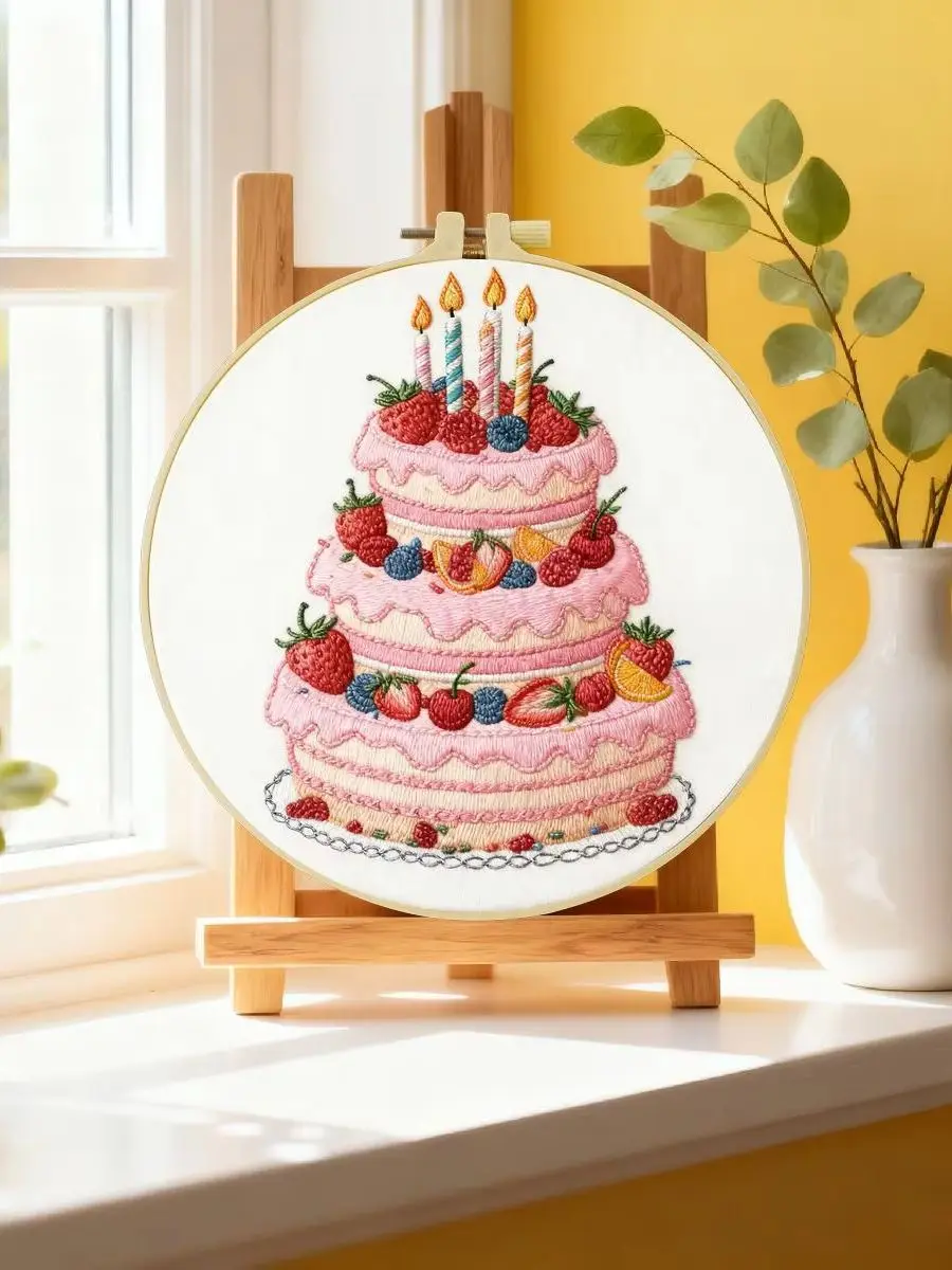 1 Stück 20X20CM/15X15CM 7,87/6,3 Zoll Großes Kuchen-Stickerei-Starter-Kit DIY-Kit DIY-Stickerei-Kit Handarbeiten Nadelkunst Nähkunst – Detail 6