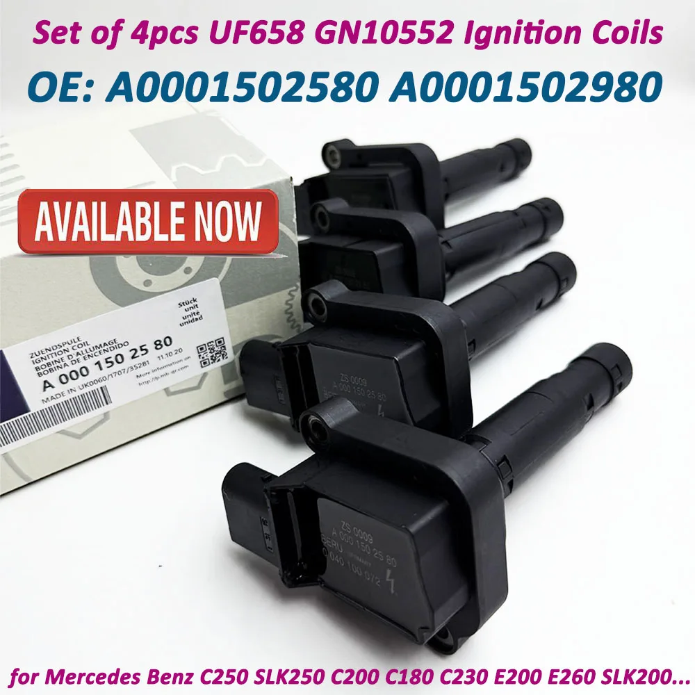 4pc Ignition Coil A0001502580 A0001502980 0001502580 For Mercedes Benz m271 s211 s212 w212 w204 1.8T L4 0001502980 UF658 GN10552