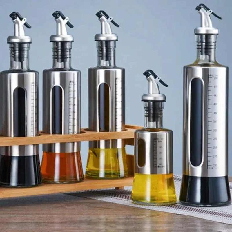 

For Kitchen Glass Oil Bottle Multifunctional 200/300/500ml with Scale Seasoning Storage Dispenser for Kitchen