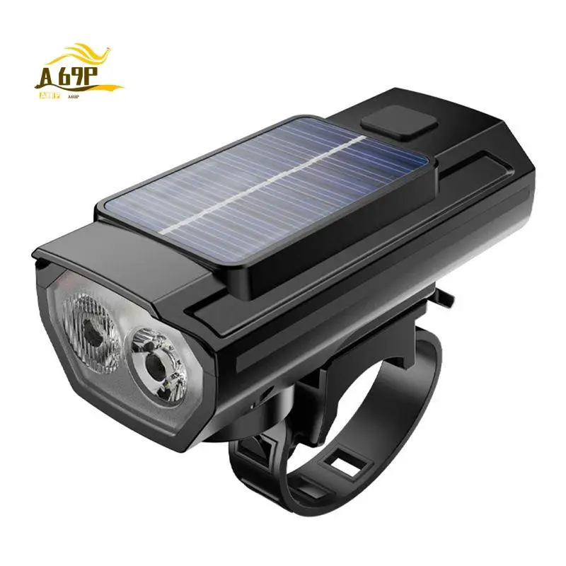 A69P-Solar Bicycle Light With Horn TYPE-C Rechargeable Mountain Bike Road Bicycle Headlight