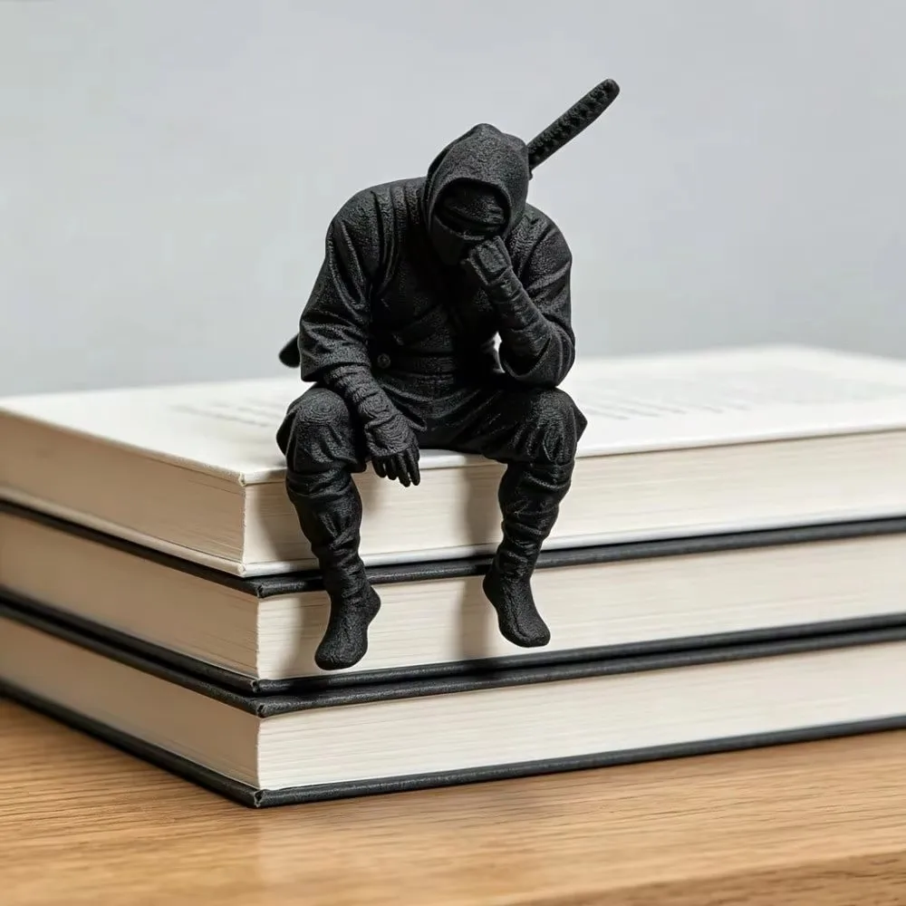 Cool 3D Printed Ninja Figurine Japanese Style Funny Samurai Statue Decoration Seated Warrior Sculpture Room
