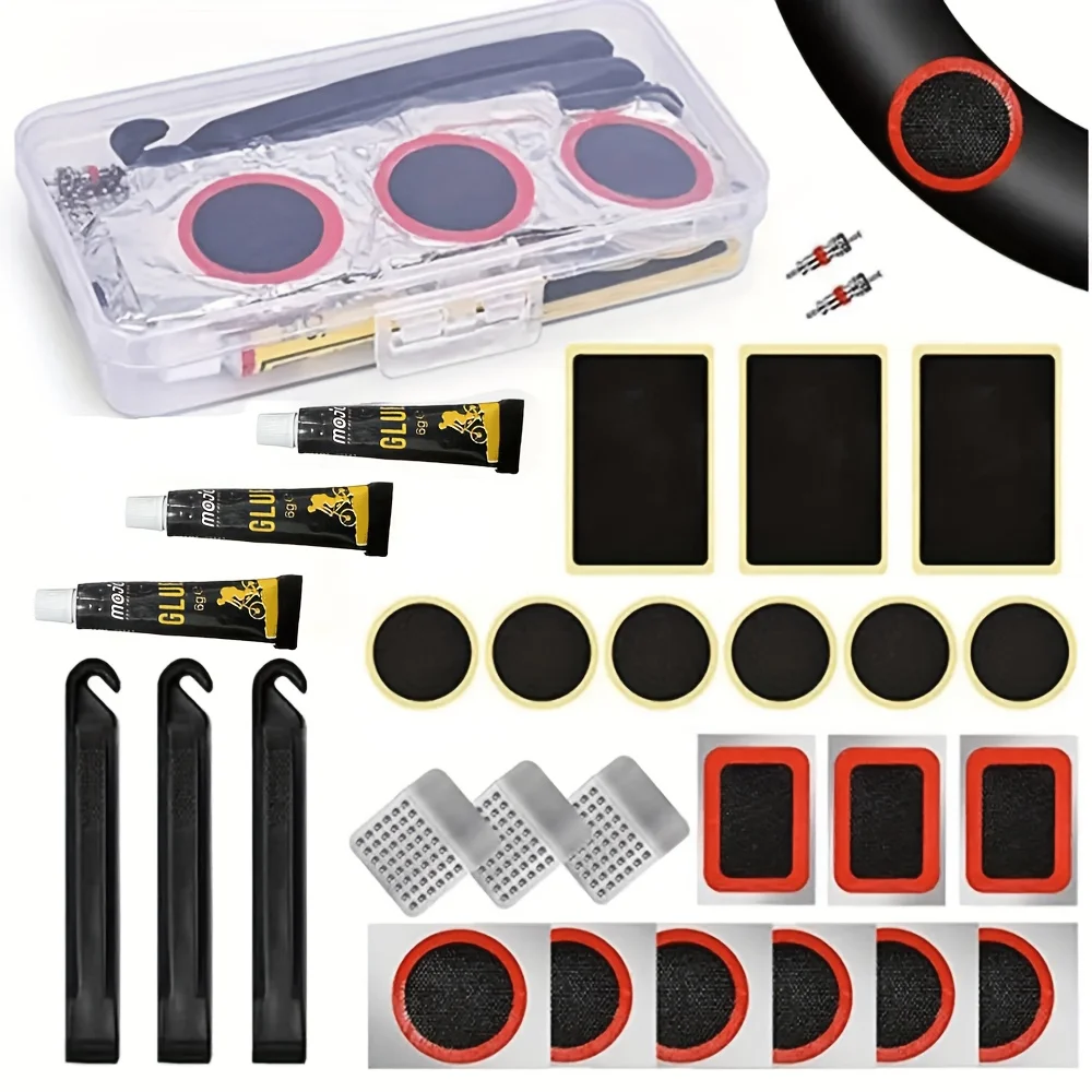 Portable Self-Adhesive Motorcycle Tire Patch Kit Inner Tube Puncture Fix Tool with Levers for Moto Scooter Repair
