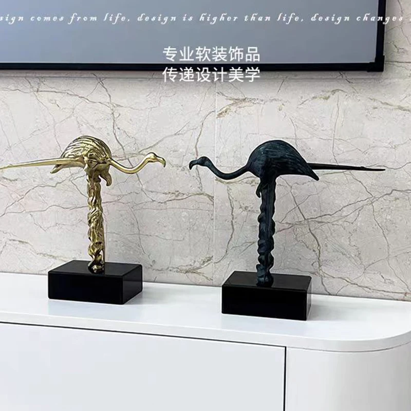 Home Decoration Brass Abstract Sculpture Ostrich Slender Ornaments Living Room Foyer Decoration Simulated Animal Statues Gifts