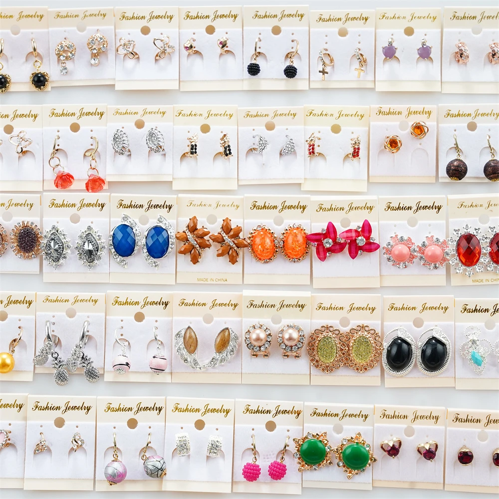 50Pair/Lot Fashion Multicolor Crystal Rhinestone Stone Stud Earrings For Women Party Gifts Jewelry Mix Style Wholesale