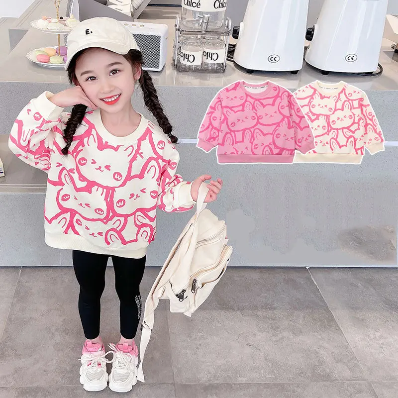 Girls T Shirts Cartoon Print T-shirt for Kids Long Sleeve Children Tees 2023 Autumn Winter Girl Sweatshirts Baby Outerwear