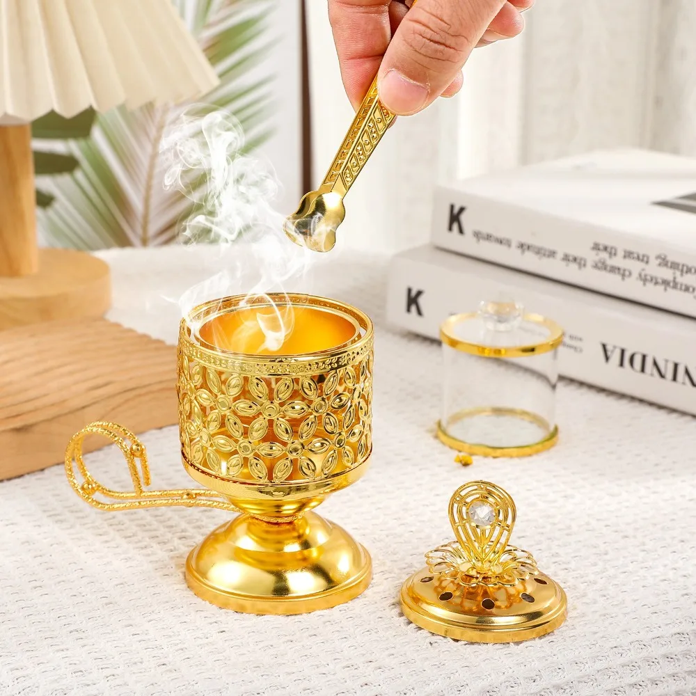 Traditional Middle Eastern Arabic Incense Stove Handheld Metal Incense Stove Gold Aromatherapy