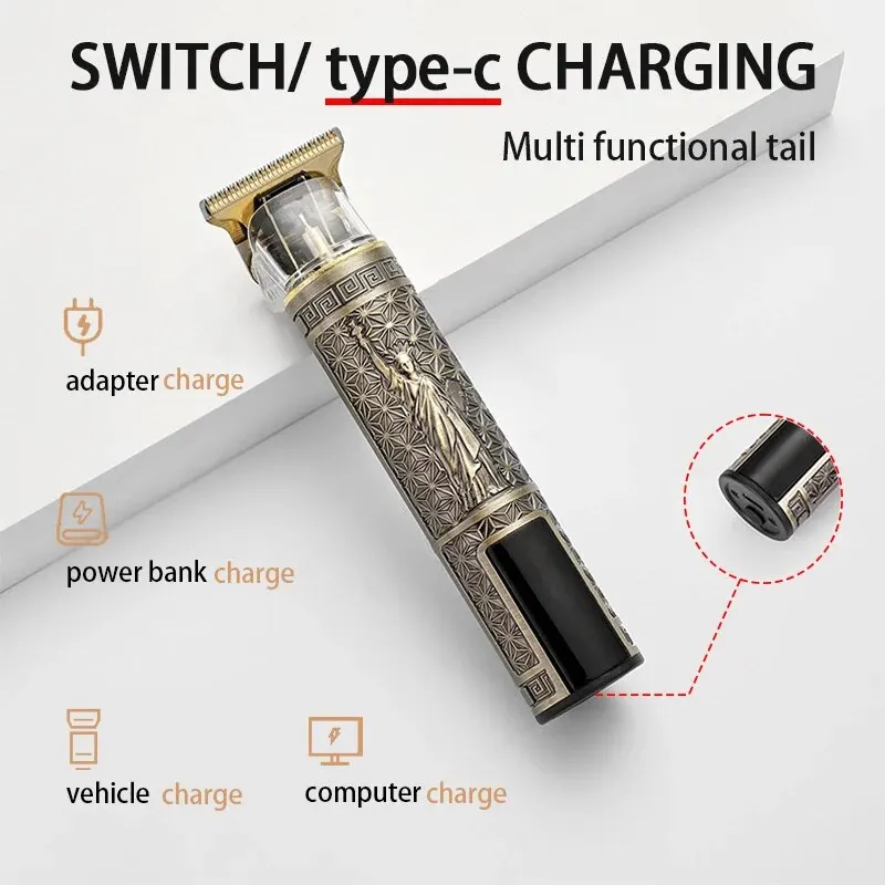 Battery 1200 Mah Electric Hair Clippers For Home Use Bald Head Scoring Push Clippers Engraved Stainless Steel Barber