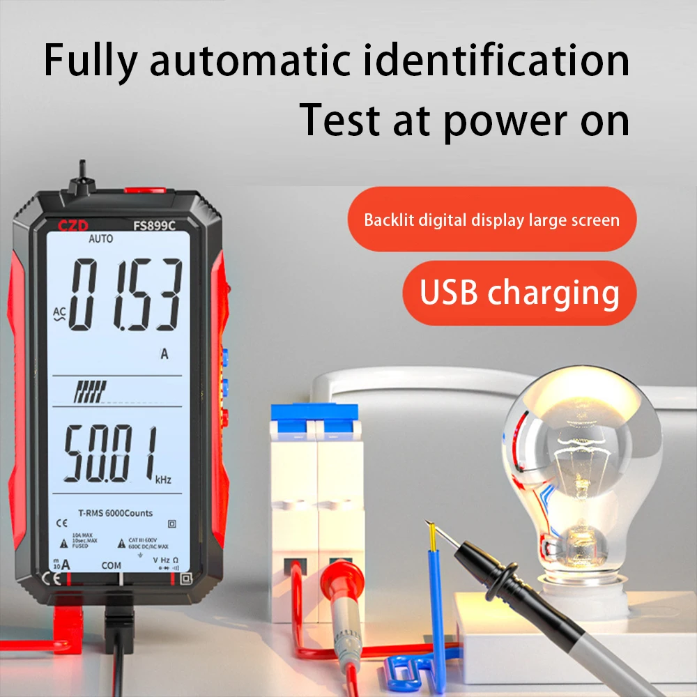 

Digital Multimeter 6000 Counts True RMS AC/DC Ammeter Voltmeter Tester Auto Temperature Ohm Hz Capacitance Diode NCV Meter