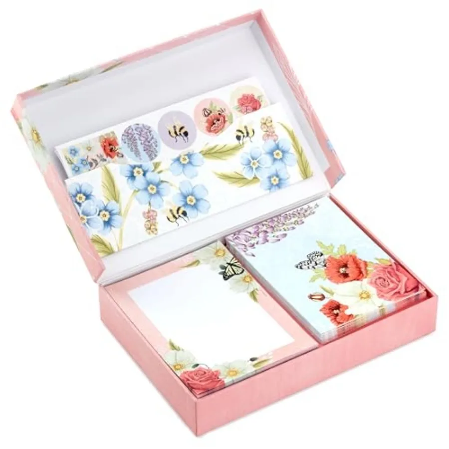 

Stationery Set with Desk Organizer, Light Pink 10 Blank Cards with Envelopes, 20 Writing Sheets with Envelopes, 75-Sheet Notepa