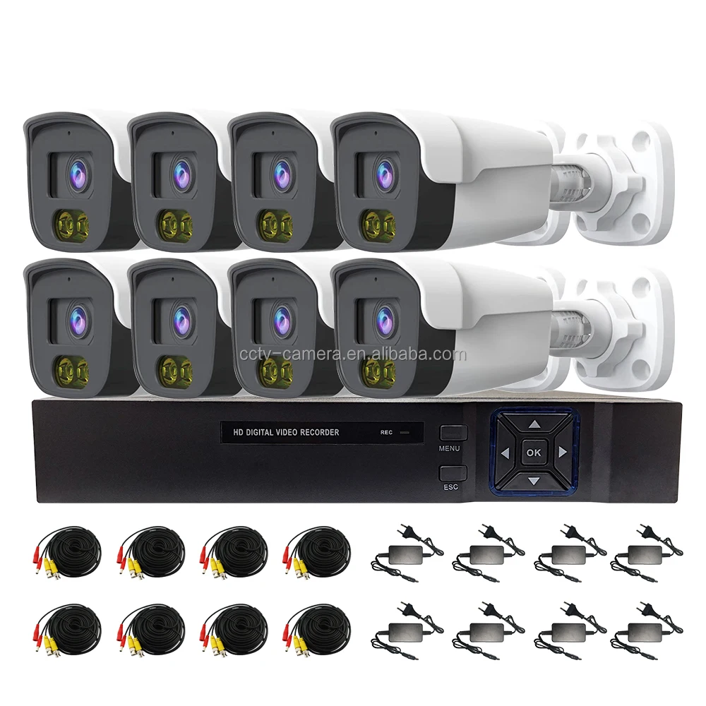 Factory Price Surveillance Waterproof Camera 1080p AHD CCTV DVR KIT 8CH With Network Cable And Power Supply Included