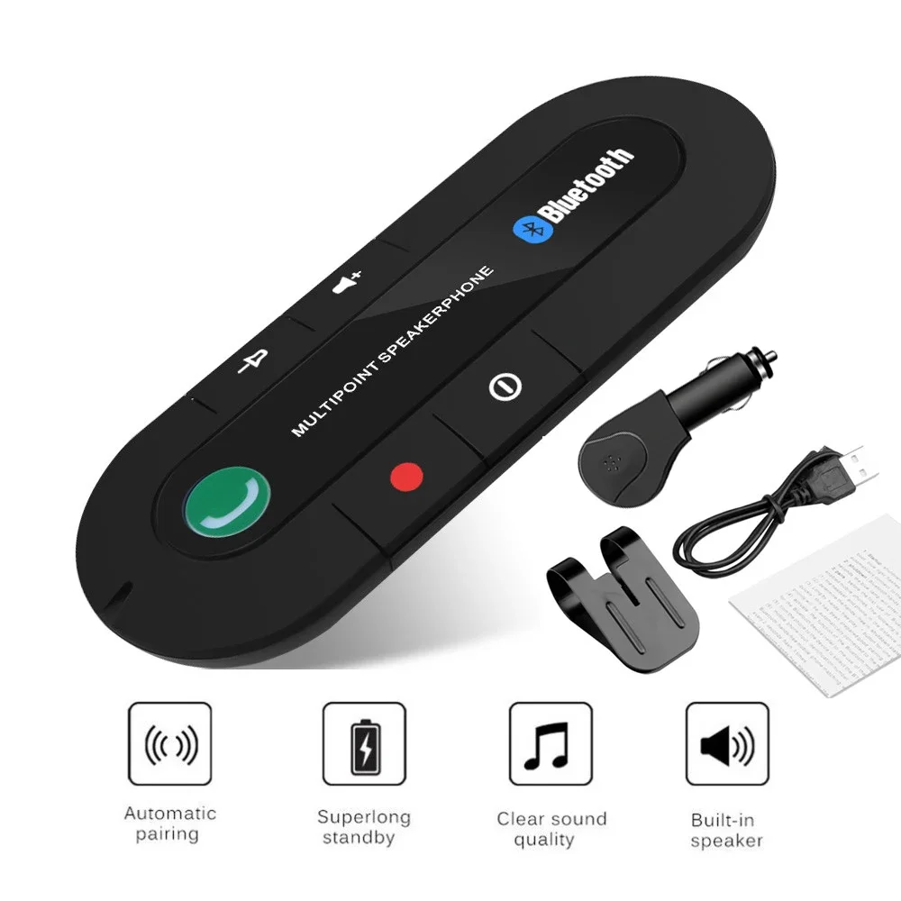 Car Handsfree Phone 4.1+EDR Wireless Bluetooth Compatible Handsfree Car Kit MP3 Music Player USB Power Audio Receiver Visor Clip