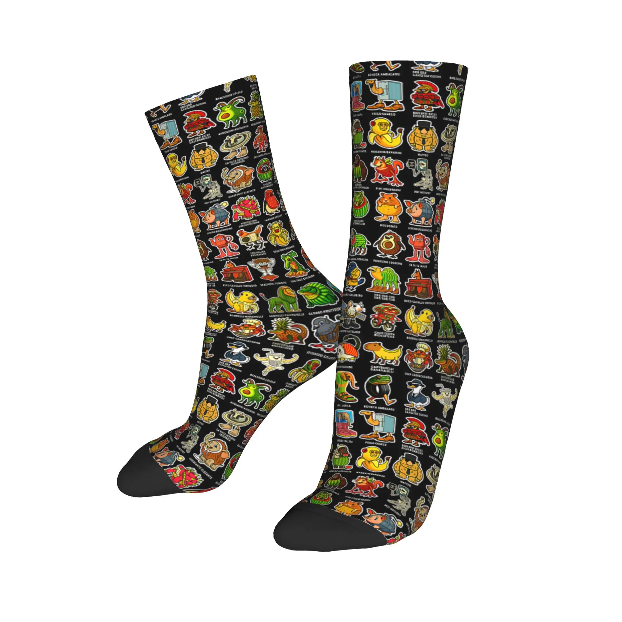 Harajuku Italian Brain Rot Characters Brainrot Sports Socks  Polyester Crew Socks for Women Men Non-slip