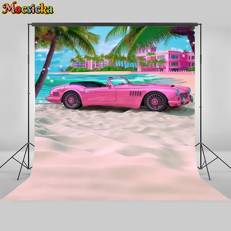 Newborn Birthday Party Decoration Background Beach Cabin Pink Willa Decoration Cake Smash Baby Shower Backdrops Studio Props