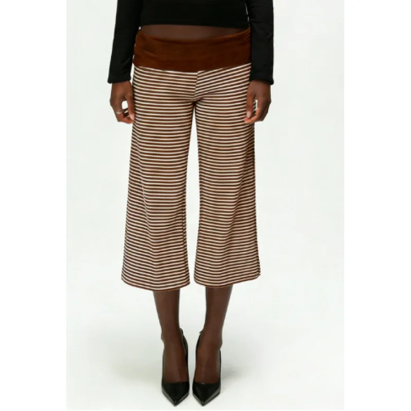 New Cross-border High-waisted Loose Striped Wide-leg Capri Pants Women's Casual Fashion Western Style Straight-leg Trousers