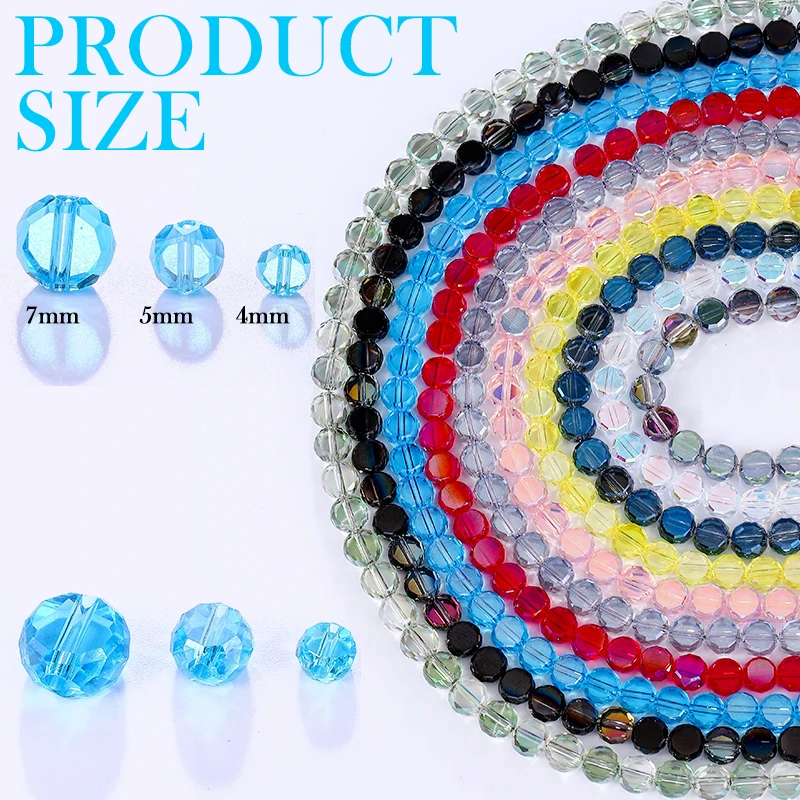 Flat Round Glass Beads Transparent Faceted Glass Spacers Colorful Coin Beads Crystal Loose Beads for Jewelry Making DIY Bracelet