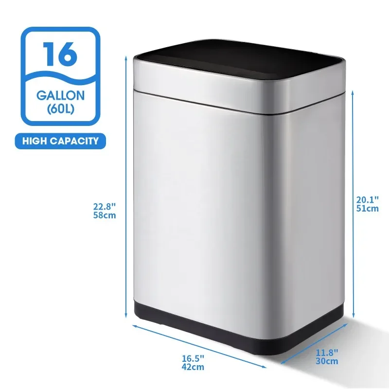 60L Stainless Steel smart Trash Can with Lid Touchless Sensor Garbage waste bin Electric Narrow Waterproof Garbage Bin