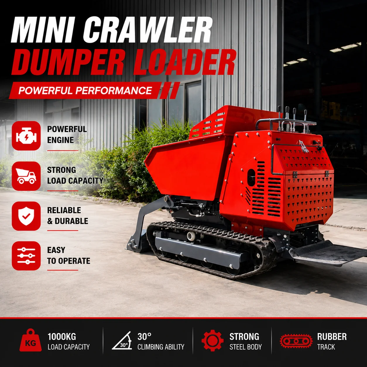 Tracked Hydraulic Dumper Mini Dump Truck Compact Crawler Carrier for Material Handling Projects