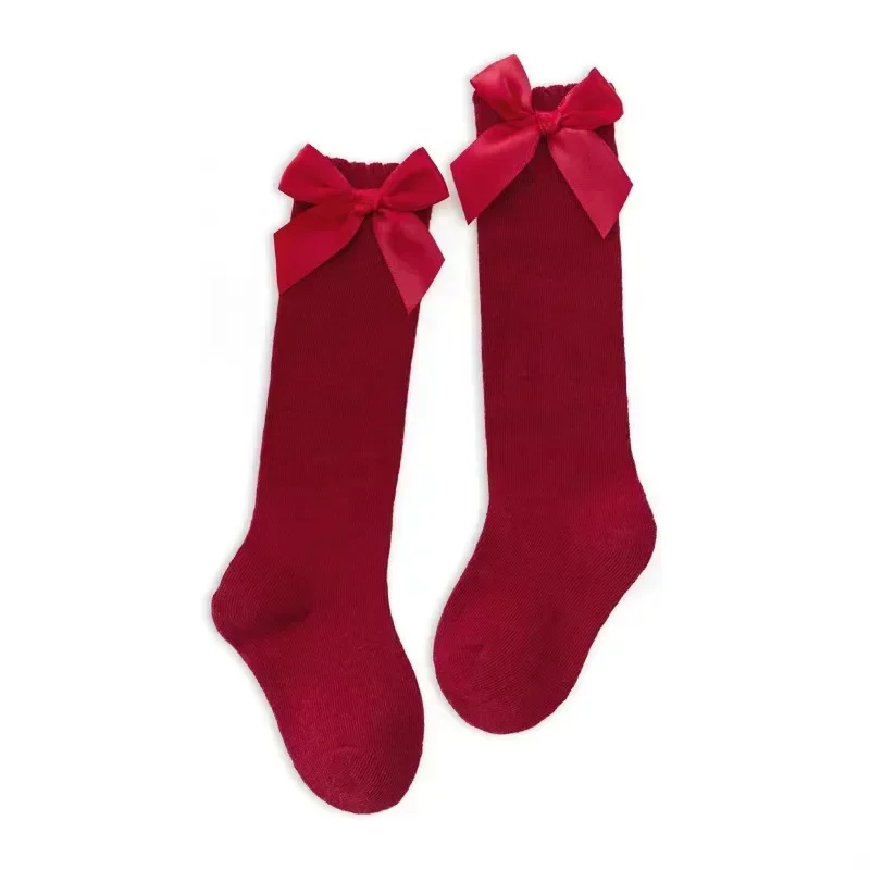 

Хлопковые гольфы для девочек, длинные гольфы с большим бантом для детей, нескользящие детские носки принцессы, осенне-зимний стиль