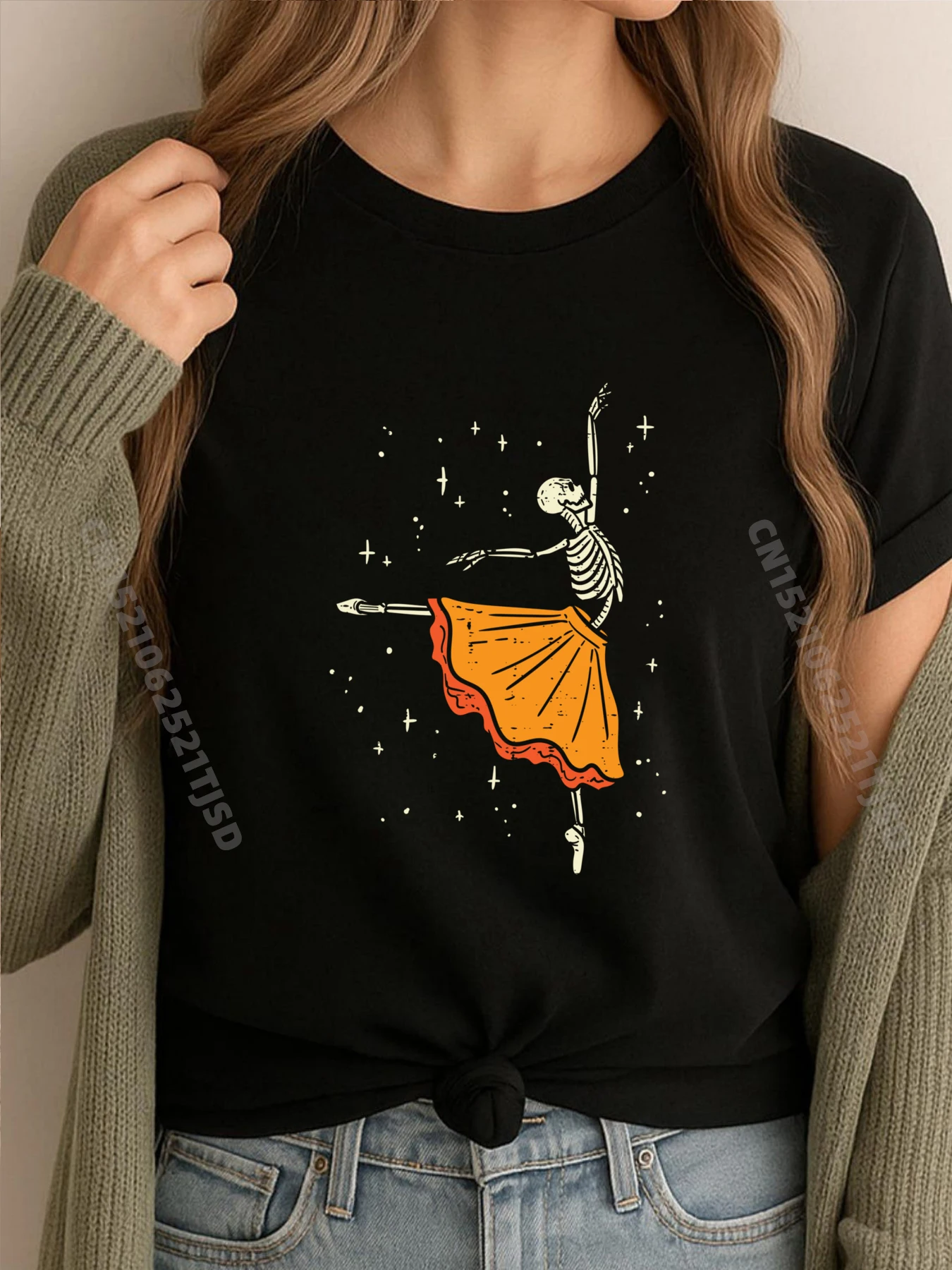 

Dancing Skeleton Ballerina Ballet Dance Halloween Designer T Shirt Woman Men's Cotton T-Shirt Tops Tees Vaporwave