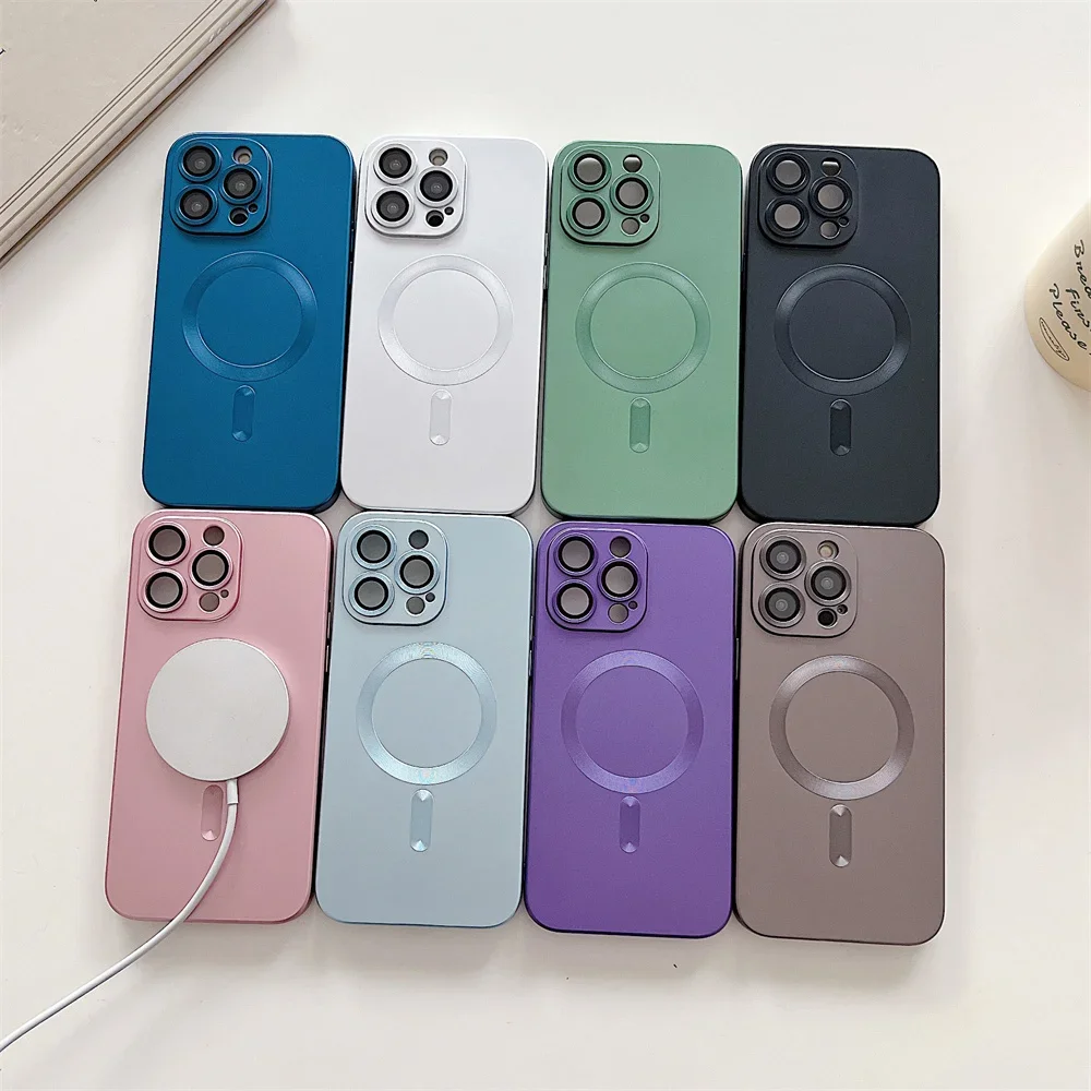 Luxo macio magsafe silicone fosco caso de telefone para iphone 11 12 13 14 15 16 pro max plus amortecedor magnético volta casos capa