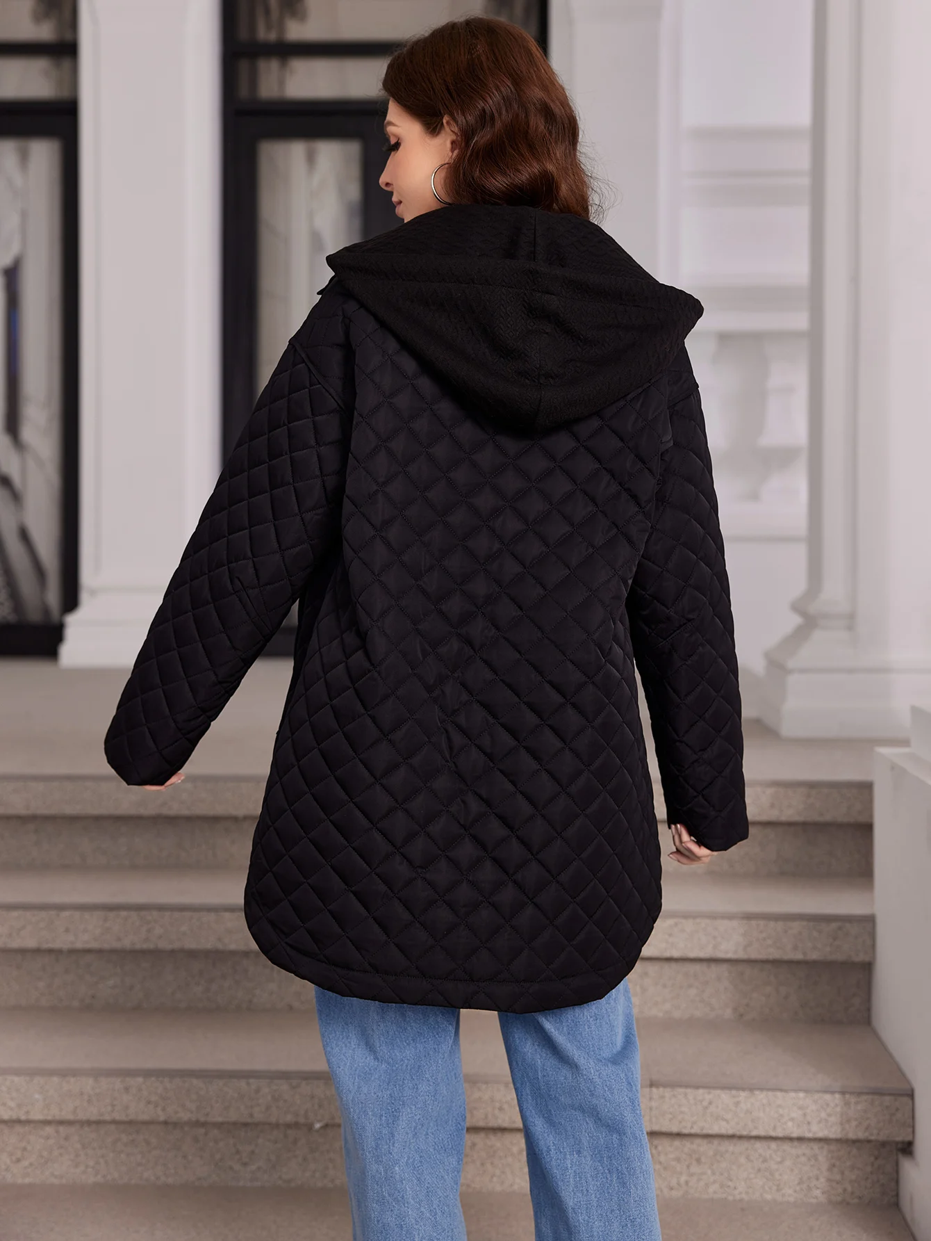 Cinemore-Chaqueta de plumón de longitud media para mujer, Parkas clásicas con cremallera, diseño de Bolsillo grande, cuello alto, abrigos delgados con capucha, 80363