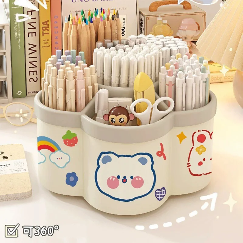 

Mr. Paper Large capacity Pen Box Rotating Cute Desktop Stationery Storage Box Multi Hole Student Supplies Back to School Gifts