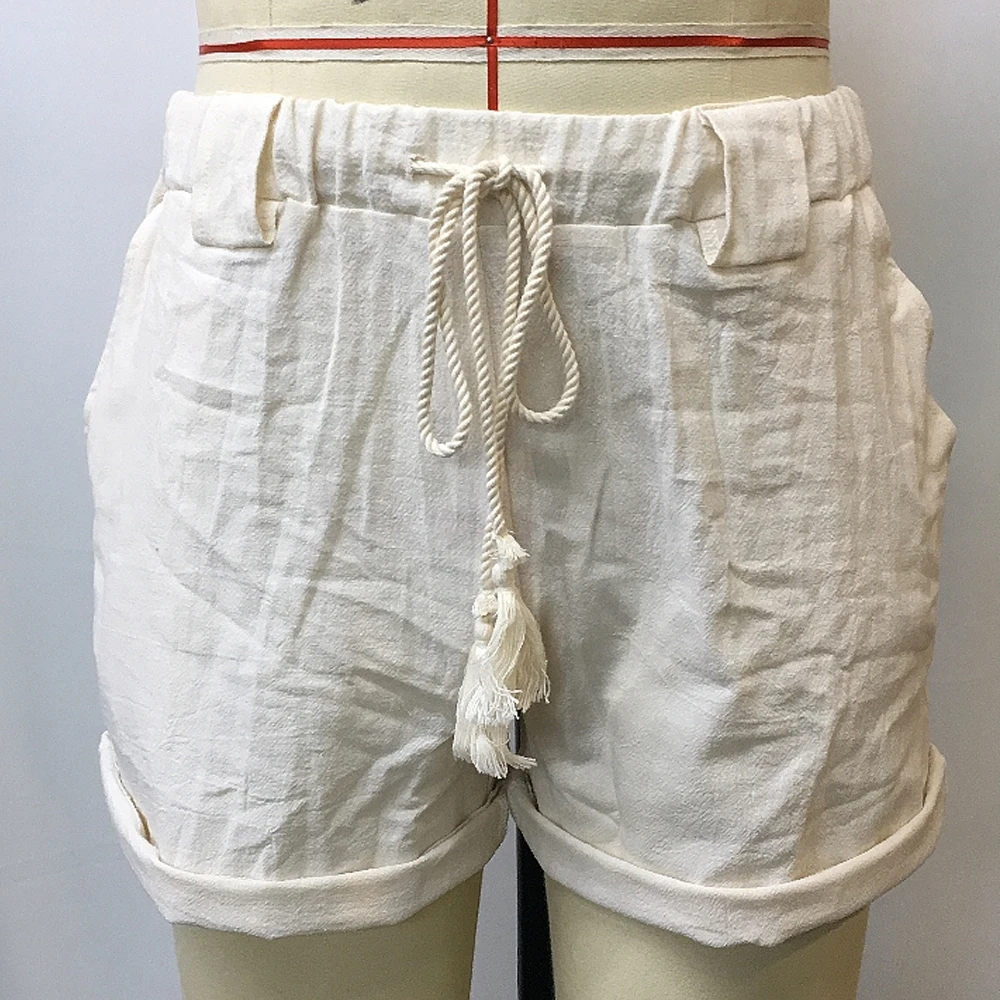 Vintage Linen Shorts For Men Summer Clothing Solid Color Causal Male Beach Short Pants Drawstring Loose Pants S-3XL