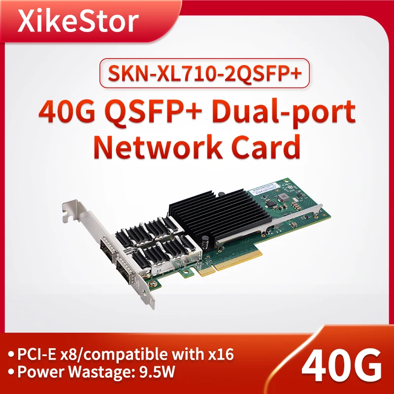 XikeStor 40G QSFP+ Dual-port Network Card Transmission Rate 10GbE/40GbE PCI-E x8/ Compatible x16 PCIe v3.0 (8.0 GT/s)