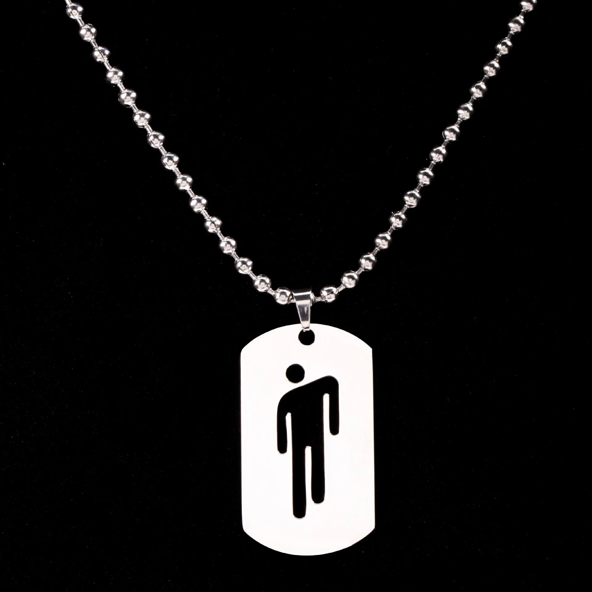 Fashion Hip Hop Billie Skew Head Tag Stainless Steel Pendant Necklaces for Men Women Hang Tag Metal Crafts Jewelry Gift