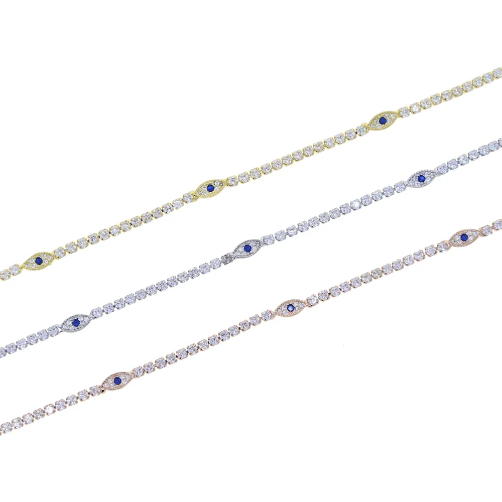 2MM Tennis Chain Anklet White Blue CZ Evil Eye Charm Boho Barefoot on The Leg 2025 Summer Beach Jewelry