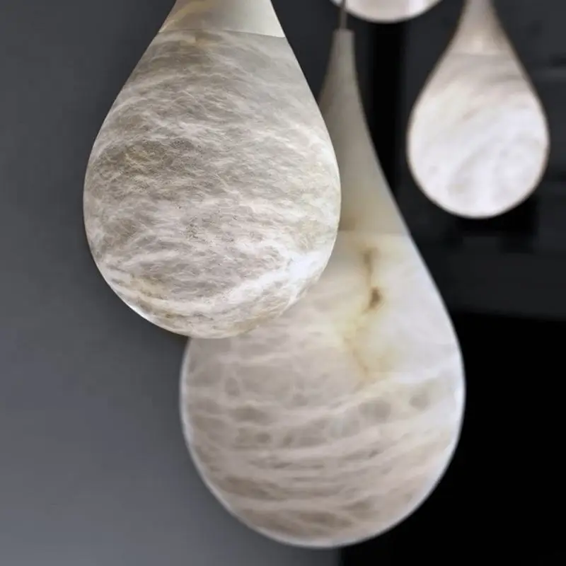 Raindrop Alabaster Chandeliers Pendant Lights Marble Shade Brass Home Decor Ceiling Pendant Modern LED Marble Lamp