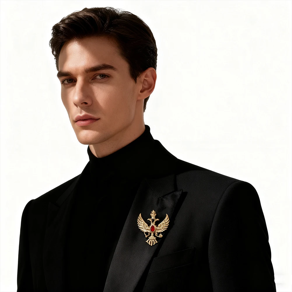 Double Headed Eagle Brooch Rhinestone Enamel Lapel Pin Badge Coat Suit Wedding Party Collar Corsage Jewelry Decor Accessories