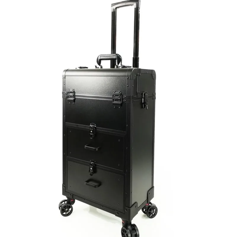 Light luxury aluminum alloy large trolley cosmetic case Professional follow-up makeup artist Nail art hair pattern embroidery