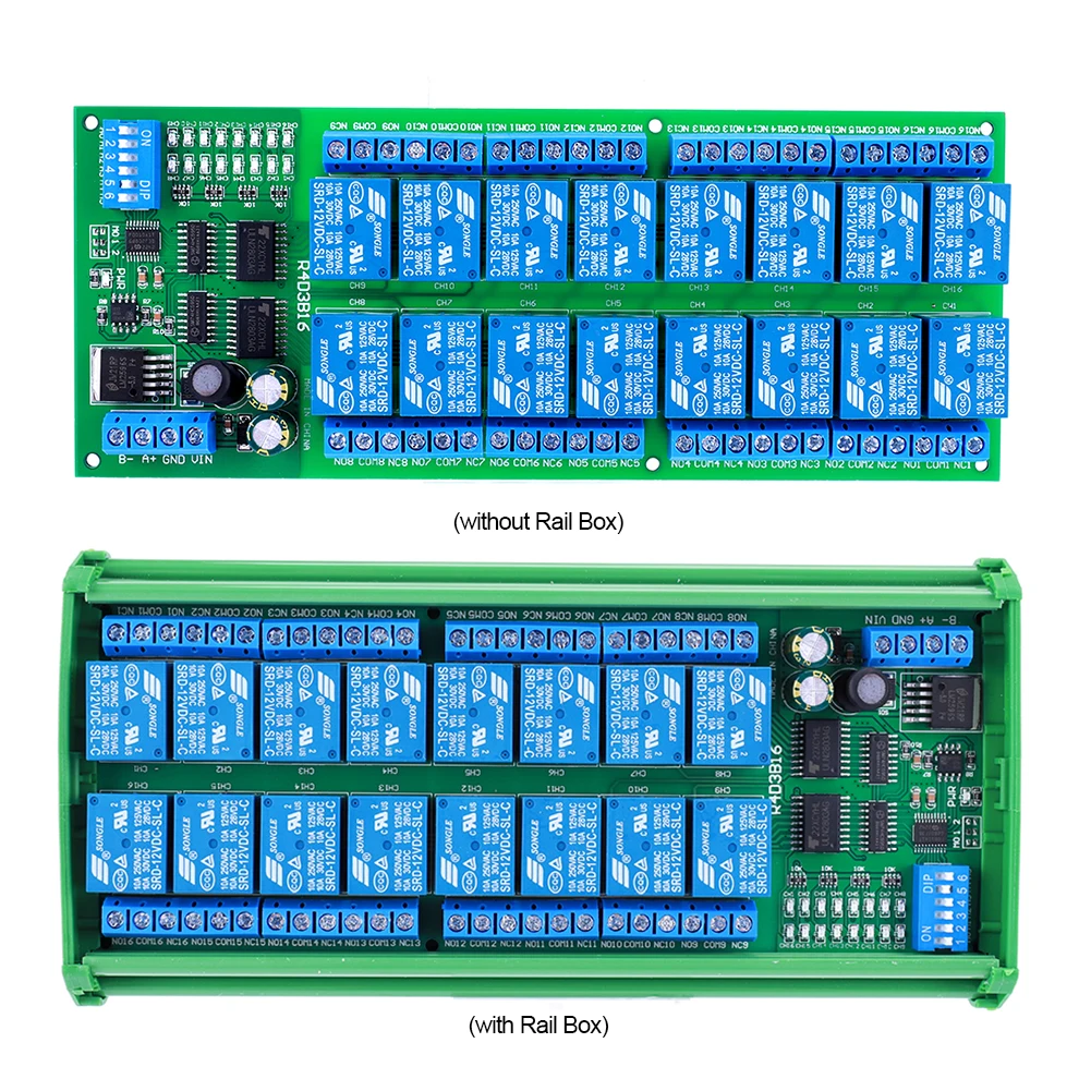 16 Channel Modbus RTU Switch Module RS485 Relay Module Control Switch Board for PLC PTZ Camera Motor LED